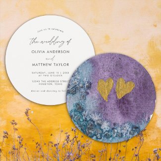 Boho Watercolor Gold Hearts Simple Unique Wedding