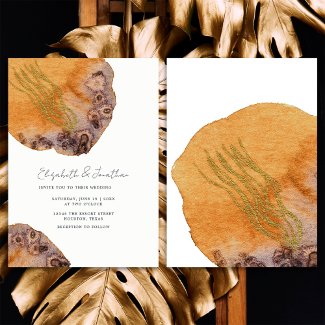 Boho Watercolor Gold Orange Simple Wedding