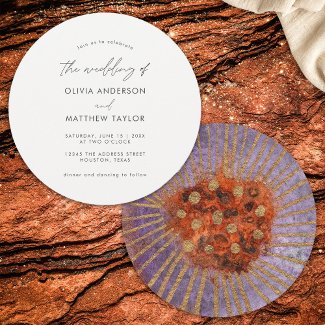 Boho Watercolor Gold Purple Simple Unique Wedding