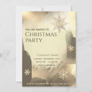 Boho watercolor Gold snowflakes Christmas party Invitation