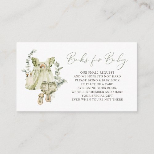 Boho Watercolor Green Dress Baby Book Request Enclosure Card