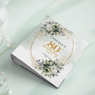 Boho Watercolor Green Gold 80th Birthday Album 3 Ring Binder