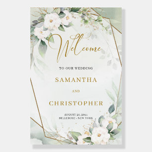 Boho watercolor greenery foliage white roses gold foam board