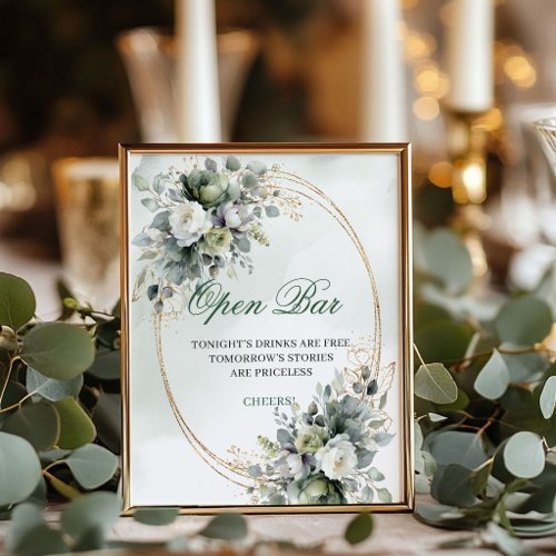 Boho Watercolor Greenery Open Bar 8x10 Sign