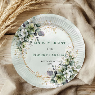 Boho Watercolor Greenery Personalized Wedding Paper Plates