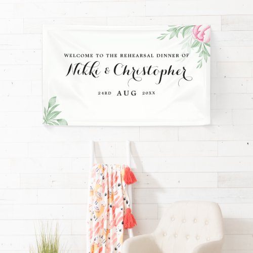 Boho Watercolor Greenery Rehearsal Dinner Banner