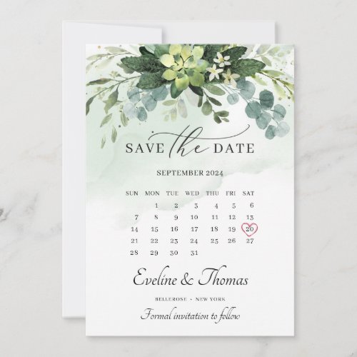 Boho watercolor greenery succulent floral wedding save the date