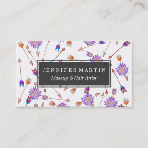 Boho Watercolor Hand Painted Flower and Arrows Business Card