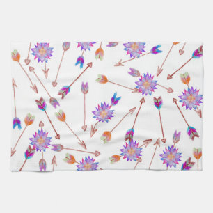 Boho Watercolor Hand Painted Flower and Arrows Kitchen Towel