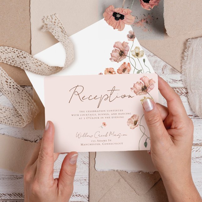 Boho Watercolor Iceland Poppy Flowers Reception Enclosure Card (Boho Watercolor Iceland Poppy Flowers Reception Enclosure Card)