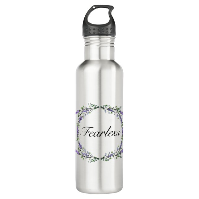 Boho watercolor Lavender Eucalyptus Fearless Stainless Steel Water Bottle (Front)