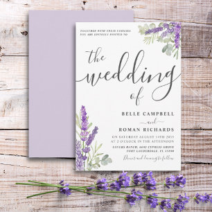 Boho Watercolor Lavender Floral Wedding Invitation