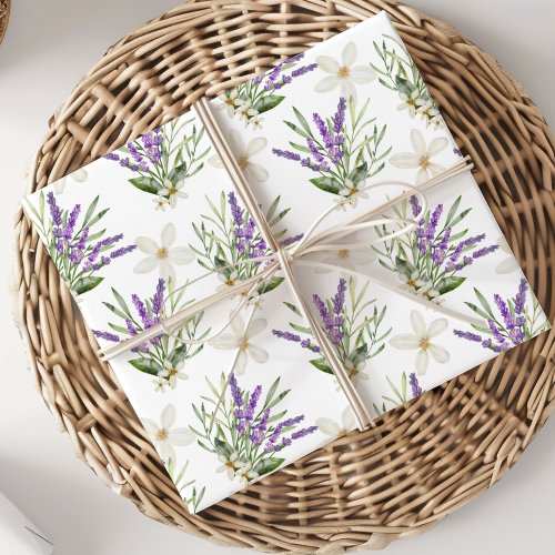 Boho Watercolor Lavender floral Wedding Wrapping Paper