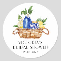 Boho Watercolor Lemon Mediterranean Bridal Shower Classic Round Sticker