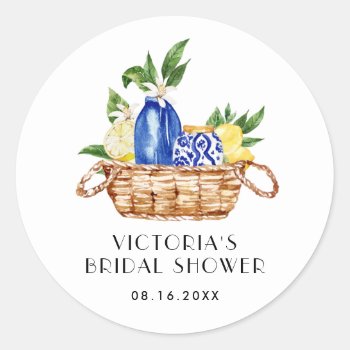 Boho Watercolor Lemon Mediterranean Bridal Shower Classic Round Sticker by misstallulah at Zazzle