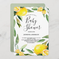 Boho Watercolor Lemon Wreath Baby Shower Invitation