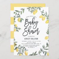 Boho Watercolor Lemon Wreath Baby Shower Invitation