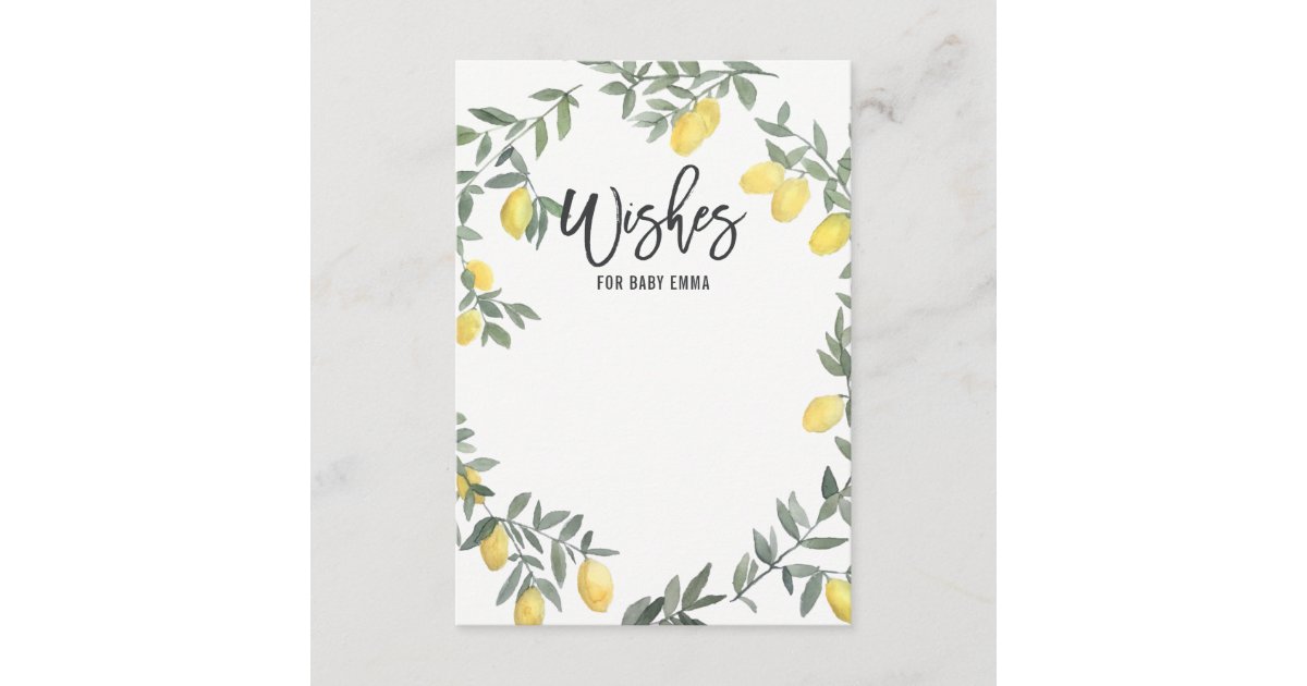 Boho Watercolor Lemon Wreath Baby Shower Wishes Advice Card