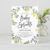 Boho Watercolor Lemon Wreath Baby Sprinkle Shower Invitation (Standing Front)