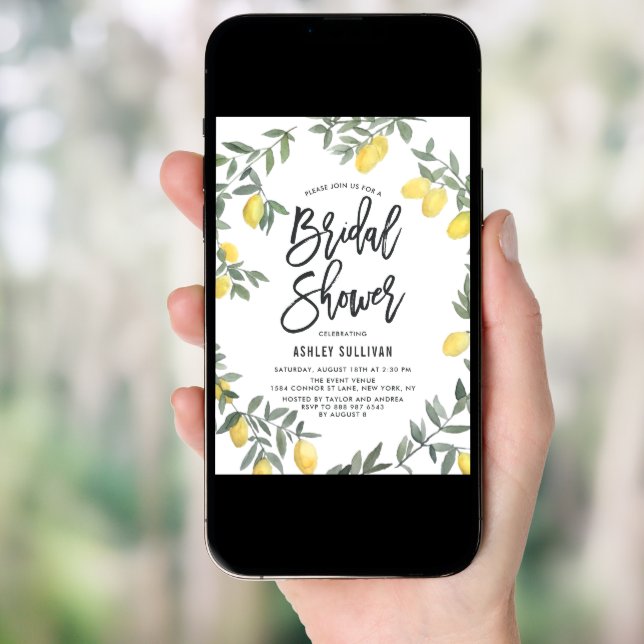 Boho Watercolor Lemon Wreath Bridal Shower Invitation (Front Digital)