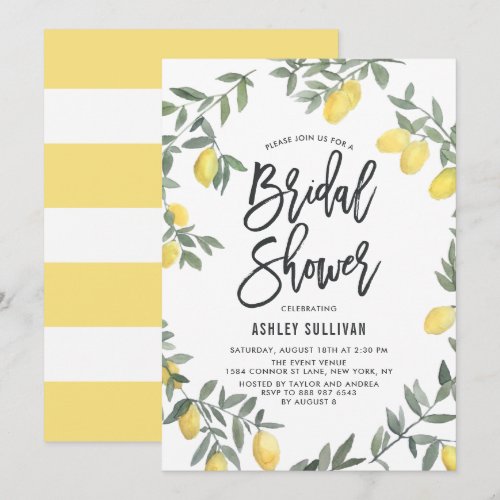 Boho Watercolor Lemon Wreath Bridal Shower Invitation