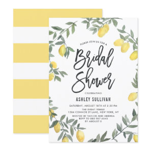 Boho Watercolor Lemon Wreath Bridal Shower Invitation