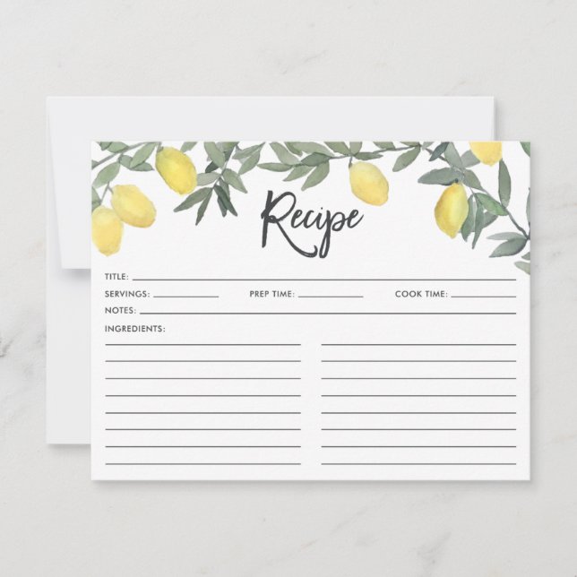 Boho Watercolor Lemon Wreath Bridal Shower Recipe (Front)