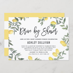 Boho Watercolor Lemon Wreath Drive By Baby Shower Invitation
