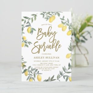 Boho Watercolor Lemon Wreath Gold Baby Sprinkle Invitation