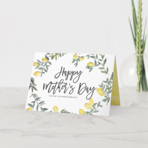 Boho Watercolor Lemon Wreath Happy Mother's Day Card