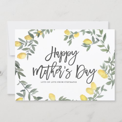 Boho Watercolor Lemon Wreath Happy Mothers Day Card