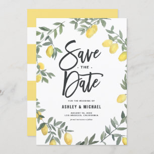 Boho Watercolor Lemon Wreath Save The Date