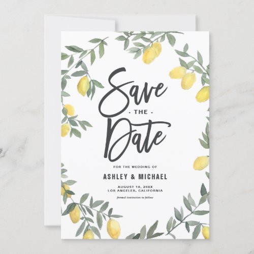 Boho Watercolor Lemon Wreath Save The Date