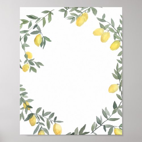 Boho Watercolor Lemon Wreath Summer Poster