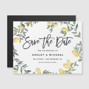 Boho Watercolor Lemon Wreath Summer Save the Date Magnetic Invitation