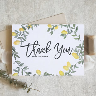 Boho Watercolor Lemon Wreath Summer Thank You Card