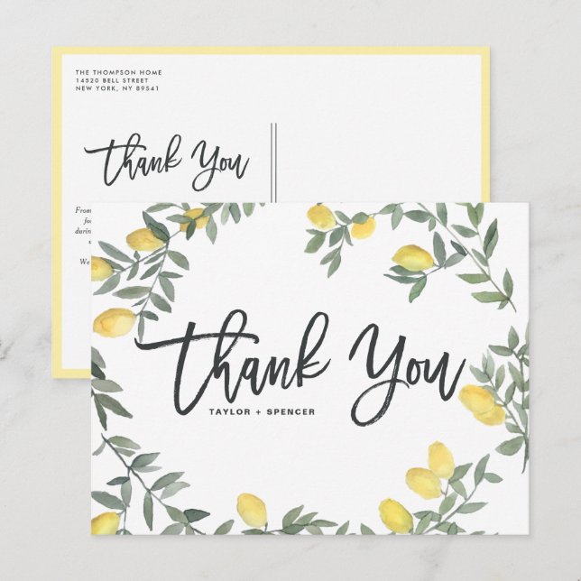 Boho Watercolor Lemon Wreath Summer Wedding Postcard (Front/Back)