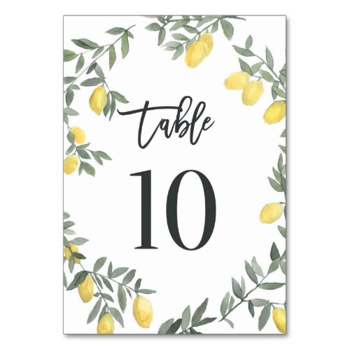 Boho Watercolor Lemon Wreath Table 10 Table Number
