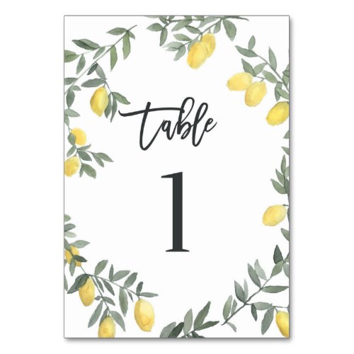 Boho Watercolor Lemon Wreath Table 1 Table Number
