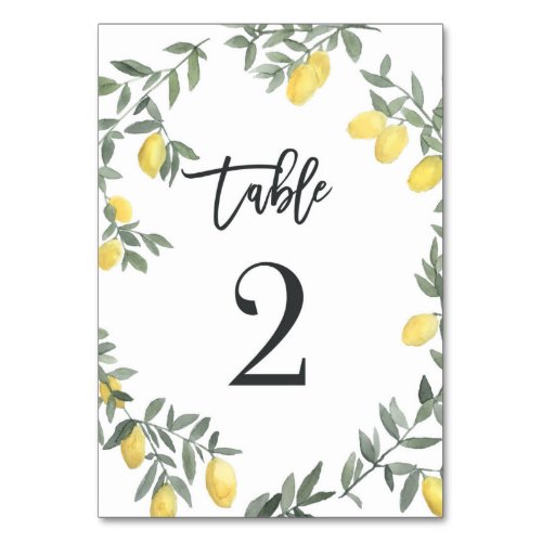 Boho Watercolor Lemon Wreath Table 2 Table Number