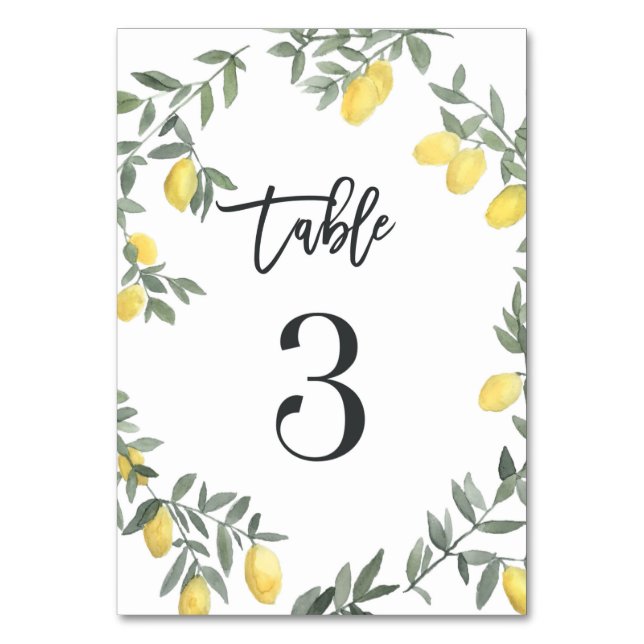 Boho Watercolor Lemon Wreath Table 3 Number (Front)