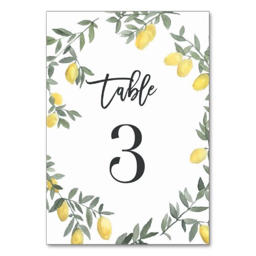 Boho Watercolor Lemon Wreath Table 3 Table Number