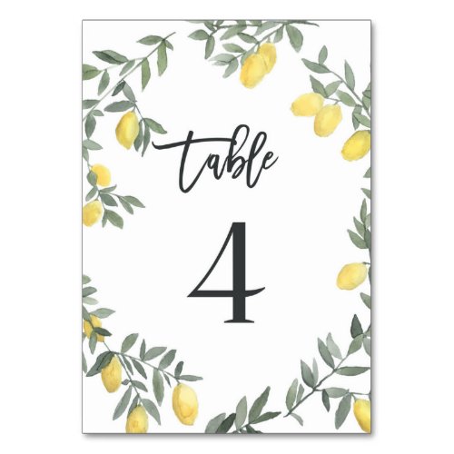 Boho Watercolor Lemon Wreath Table 4 Table Number