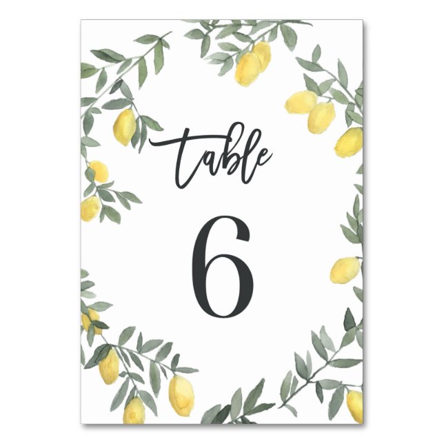 Boho Watercolor Lemon Wreath Table 6 Number (Front)