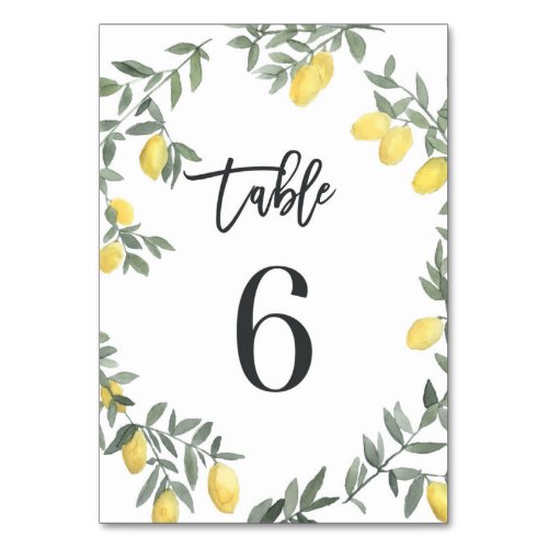 Boho Watercolor Lemon Wreath Table 6 Table Number