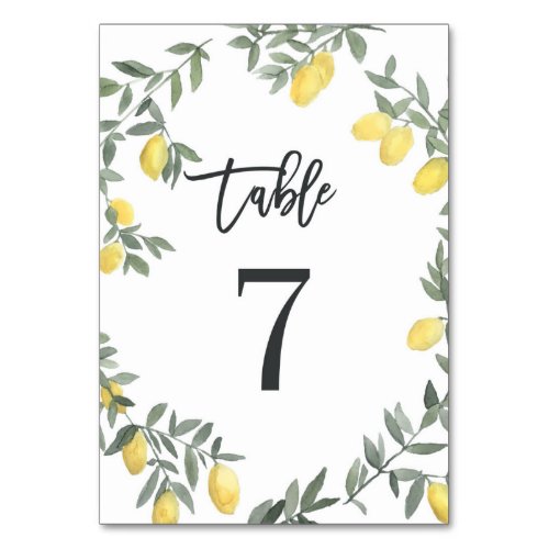 Boho Watercolor Lemon Wreath Table 7 Table Number