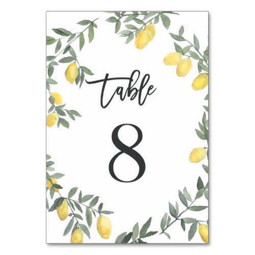 Boho Watercolor Lemon Wreath Table 8 Table Number