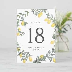 Boho Watercolor Lemon Wreath Wedding Table Number