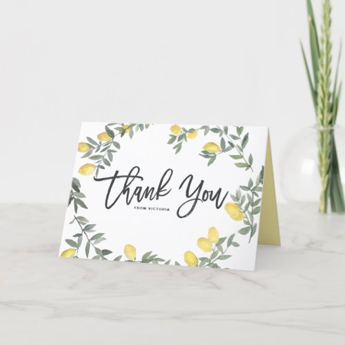 Boho Watercolor Lemon Wreath Wedding Thank You Card