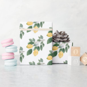 Boho Watercolor Lemons & Greenery Gift Wrapping Paper